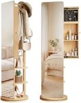Mansfieler 69" H×20" W Solid wood Mirror Jewelry Cabinet,360°Swivel Jewelry Organizer,Jewelry Armoire Cabinet Standing,Full Length Mirror With Storage&Coat Rack,Nature