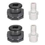 uxcell PVC Bulkhead Tank Adapter G3/4 Thread with Plug and 16mm OD Barbed Pipe Fitting for Rain Buckets Water Tanks 2 Set