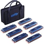 East top Blues Diatonic Harmonica set of 7, 10 Holes 20 Tones Mouth Organ Set of 7 Keys Harmonica for Beginners, Professionals and Kids, As Best Birthday Gift(7)