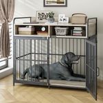 Large Dog Crate Furniture with Drawer Storage | Large Indoor Wood Dog Kennel | Heavy Duty Metal Dog Cage Table | 103×60×80CM - Rustic Grey