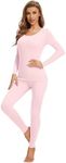 WiWi Thermal Underwear Set for Women Long Johns Sets Soft Base Layer Pajama Thermals Warm Top & Bottom S-XXL, Pink, Large