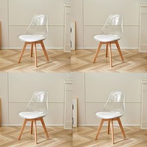 GrandCA HOME Set di 4 Sedie da Pranzo Nordiche con Schienale Trasparente, Sedia Imbottita con Sedile Imbottito in Pelle PU (Bianco-PU)