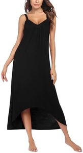 Ekouaer Womens Sleeveless Long Nightgown Summer Slip Night Dress Cotton Sleepshirt Chemise,A-black_6696,X-Large