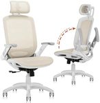 GABRYLLY Ergonomic Office Chair, High Back Home Desk Chair with Headrest, Flip-Up Arms, 90-120° Tilt Lock and Wide Cushion, 400LBS Mesh Chairs for Man Woman, White Task Chair(Beige,GY01WBG)