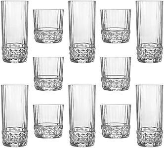 Bormioli Rocco 12 Piece America '20s Glassware Set - Vintage Art Deco Highball Whiskey Tumbler Glasses - Large