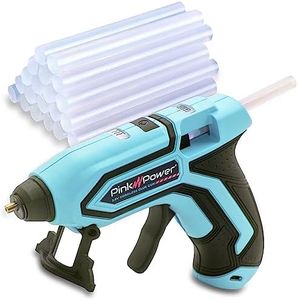 Pink Power Cordless Mini Hot Glue Gun with Stand - USB Rechargeable Wireless Hot Melt Glue Gun Kit with 20 Glue Sticks - Battery Operated Cordless Glue Gun for Crafts - Portable Blue Hot Glue Gun