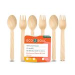 ECO SOUL [140mm, 100 Pack] Disposable Spoons & Fork Set| Wooden Dining Flatware | Ideal for Kids Birthday, Wedding & Party