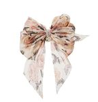 El Regalo Big Bow Floral Hair Clip- Long Ribbon Streamer Super Fairy Fashion Hair Accessories Head Hairpin Headdress Hair accessories for Girls/Women (Beige Shade)