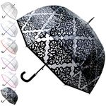 COLLAR AND CUFFS LONDON - Rare Automatic Clear Umbrella - Windproof - Extra Strong - StormDefender Panoramic - Patterned Dome Canopy - Engineered to Combat Inversion Damage - Fiberglass Ribs - Black