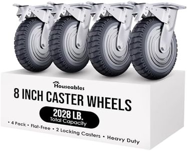 Houseables 8 Inch Caster Wheels, Large Caster Wheels, Heavy Duty Castors, Swivel Rubber Castor, Outdoor, Cart, Industrial, Replacement, Dolly, Off Road, All Terrain, Flat Free, Locking Brake, Set of 4