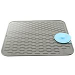 SUPER KITCHEN Large Silicone Dish Drying Mats Thickness with a Multifunctional Silicone Scrubber for Countertop,Heat Resistant Trivet,Draining Board Mat, 17.7 x 15.7inch, Grey