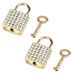 Tighall 2 PCS Zinc Alloy Gold Small Square Decorative Padlock, Bling Decorative Lock with Key for Luggage Cabinet Handbag Jewelry Box