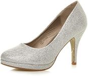 Ajvani Womens Ladies mid high Heel Platform Work Evening Court Shoes Pumps, 6 UK, Silver Glitter Mesh