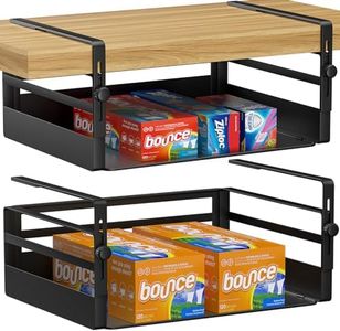 AmonHouseware 2 Pack Under Shelf Storage Basket Organizer,Adjustable Hanging Under Cabinet Add-on Storage Racks Slide-in Baskets Organizer for Laundry Room Kitchen Pantry Desk Bookshelf, Black
