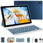 2024 Newest Android 13 Tablet with Keyboard 10 Inch 2 in 1 Tablets, 8GB RAM+128GB ROM/1TB Expandable Tablet PC, Quad-Core 2.0GHz CPU 10" HD Screen, 2.4G/5G WiFi 6 BT 5.0 Tableta with Case Mouse Stylus