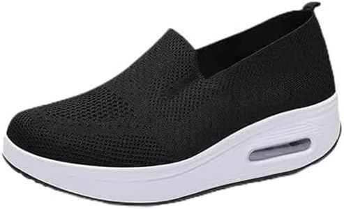 Teamoda Orthopedic Walking Shoes for Women, Slip-On Light Air Cushion Mesh Up Stretch Platform Orthopedic Sneakers for Arch Support, Black, 8.5 Wide