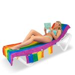 ITSA Terry Towelling Beach Towel with Pockets & Handles | 100% Cotton Foldable Sun Lounger Cover | Carry Bag | Secure Storage Beach Towel (Rainbow)