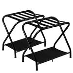 Heybly Luggage Rack,Pack of 2,Steel Folding Suitcase Stand with Storage Shelf for Guest Room Bedroom Hotel,Black,HLR002B2