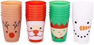 Sparkle and Bash 24 Pack Plastic Christmas Cups for Kids, 16oz Reusable Tumblers for Holiday Party Supplies (4 Designs)