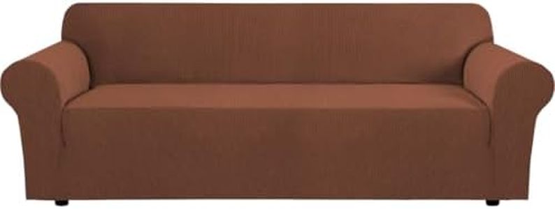 H.VERSAILTEX Stretch Sofa Covers for 3 Cushion Couch Covers Sofa Slipcovers for Living Room Feature Thick Checked Jacquard Fabric with Elastic Bottom, Sofa X-Large - Caramel