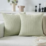 MIULEE Light Green Corduroy Pillow Covers 18x18 Inch Set of 2 Super Soft Boho Striped Pillow Covers Decorative Textured Throw Pillows for Spring Couch Cushion Bed Livingroom