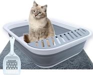 MUYG Open Top Cat Litter Box,Collapsible Cats Litter Pan with Scoop Waterproof & Foldable Kitten Potty Toilet Anti-Splashing Low Entry Kitty Travel Litter Tray Semi-Enclosed Easy Clean (Gray)