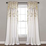 Lush Decor 16T000558 Weeping Flowers Room Darkening Window Panel Curtain Set, 84 inch x 52 inch, Yellow/Gray