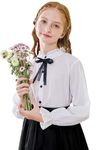 maoo garden Girls Cotton White Blouse Ruffles Long Sleeve School Uniform Button Down Shirts White 11-12Y