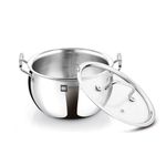 Bergner BE Bergner Essentials Tri-Ply Stainless Steel 20cm Rice Handi with Lid, Large Rice Handi, Even Heat Distribution, Easy to Clean, Induction & Gas Stove Friendly, Silver, 5-Year Warranty