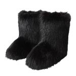 FUNCOS Women's Faux Fur Winter Boots Furry Mid-Calf Flat Black Boots Rave Costume Black 7