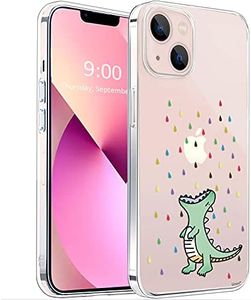 Unov Case Compatible with iPhone 13 Mini Case Clear with Design Embossed Pattern Soft TPU Bumper Slim Protective 5.4 Inch (Rainbow Dinosaur)