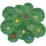 Kelamayi Artificial Lily Pads Set Includes 12pcs Mini Realistic Frogs and 12pcs Artificial Floating Lotus Leaves for Pond Fountain Garden Pool Fish Pond Aquarium Decoration