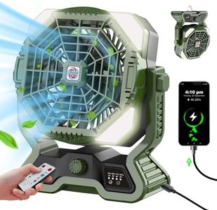 Roykaw Portable Camping Fan w/LED Lantern, 20000 mAH Rechargeable Battery Fan, 36 H Beyond Endurance, Cordless Table Fan for Outdoor, Stepless Speed/Dual Fan Blade, w/USB Type C Port, Hang Hook