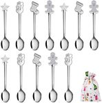 ANECO 12 Pieces Christmas Coffee Spoon Stainless Steel Mini Spoon for Coffee Tea Soup Sugar Dessert Seasoning Ice Cream