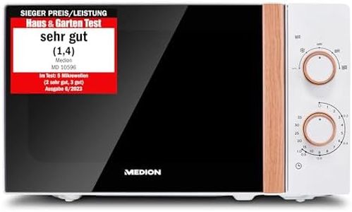 MEDION Mikrowelle (Holzoptik, Freistehend, 20 Liter, 700 Watt, Verspiegelte Tür, 5 Leistungsstufen, Auftaufunktion, Zeitschaltuhr, MD10596) weiß