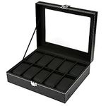 H&S. Watch Box Organizer for Men & Women - Black Faux Leather Watch Holder w/Velvet Lining - Display Case Stores up to 10 Watches