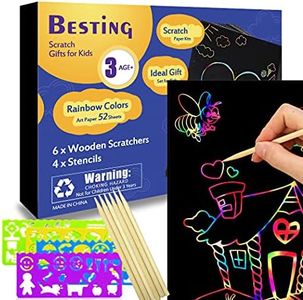 BESTING 52 Pcs Rainbow Scratch Paper Art Set 8.3" x 11.02" Black Scratch Off Big Size Art Book Crafts Kit Ideal for DIY Party Favors Activities Birthday (SP862)