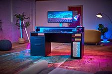 RestRelax - Warrior Gaming Desk UK's #1 Gaming Desk With LED Lights 160CM x 91CM x 72CM Computer Desk Workstation For Large PC Home Office Desk Perfect Black Desk With Drawers & Storage