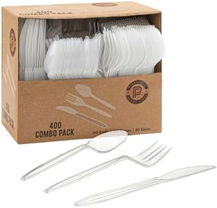 PLASTICPRO 400 Pack Disposable Plastic Utensils Assorted Colored Cutlery Combo Set Forks Spoons Knives Silverware, Transparent Plastic Cutlery for Parties