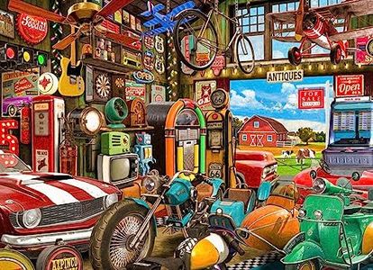 Vermont Christmas Company Antiques Garage Jigsaw Puzzle 1000 Piece - Vintage Themed Puzzle for Adults and Families