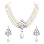 Ever Faith 1920s Gatsby Jewellery Set for Women, Crystal Simulated Pearl Vintage Inspired Costume Necklace Earrings Sets for Woman