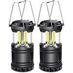 EXTRASTAR LED Camping Lantern, Battery Operated Collapsible Portable LED Lanterns, Emergency Lights with Foldable Hook for Hiking, Camping, Outages, Black(Pack of 2)