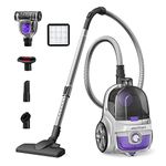 Aspiron Upgraded 1200W Bagless Canister Vacuum Cleaner, Auto Cord Rewind, H13 HEPA Filter, 3.7Qt Large Capacity, 5 Tools for Hard Floors, Carpet, Pet, Upholstery, Tiles, Car, Purple