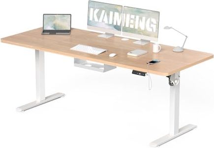 KAIMENG Electric Standing Desk 160x80cm with USB Charging Height Adjustable Sit Stand Desk, Stand Up Home Office Desk with Splice Board, White Frame/Maple Top