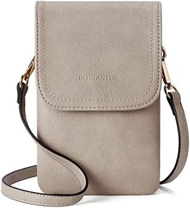 BOSTANTEN Leather Small Crossbody Bags for Women Designer Cell Phone Bag Wallet Purses Adjustable Strap Retro Grey