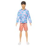 Barbie Fashionistas Ken Doll #219 with Slender Body Wearing a Removable Long-Sleeve Pink & Blue Patterned Shirt & Pink Shorts​