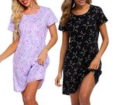 ENJOYNIGHT Nightgown for Women Cotton Short Sleeve Nightshirts Casual Print Sleepwear, Purple+b-cat, Large-X-Large