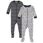 Gerber Baby Boys' 2-Pack Footed Pajamas Toddler Sleepers, Grey Dinos Black Stripe Grey, 5 Years