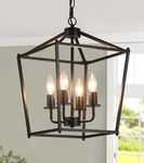 AMZASA UL Listed Black Industrial 4 Light Lantern Chandelier Ceiling Light Fixtures Farmhouse Metal Cage Rustic Geometric Pendant Light for Kitchen Island Entryway Dining Room Stairs and Hallway