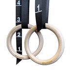 BEAR GRIP Wooden Gymnastic Rings Set, Adjustable Safety Straps + Length Markings | Wooden Olympic Gym Gymnastics Athletic Fitness | Home Workout